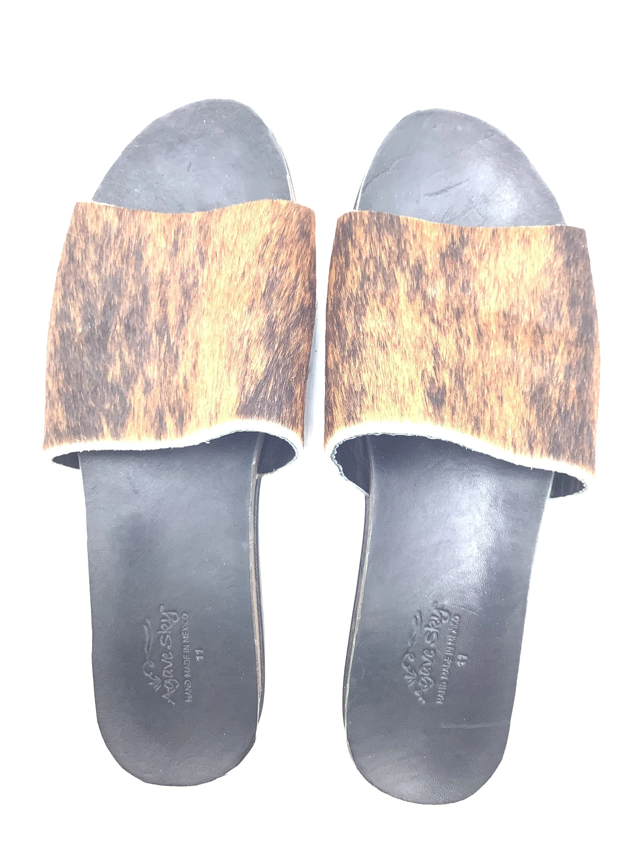 Agave Sky Women's Sandal Black & Brown Cowhide Slide Size: 11