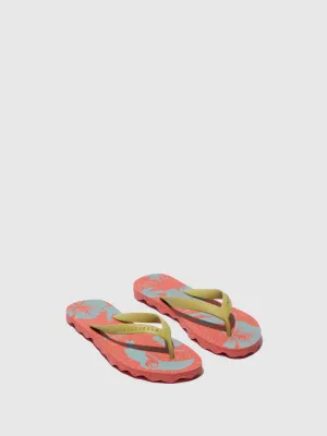Beach Flip-Flops AMAZONIA Red & Mlt.Gold strap