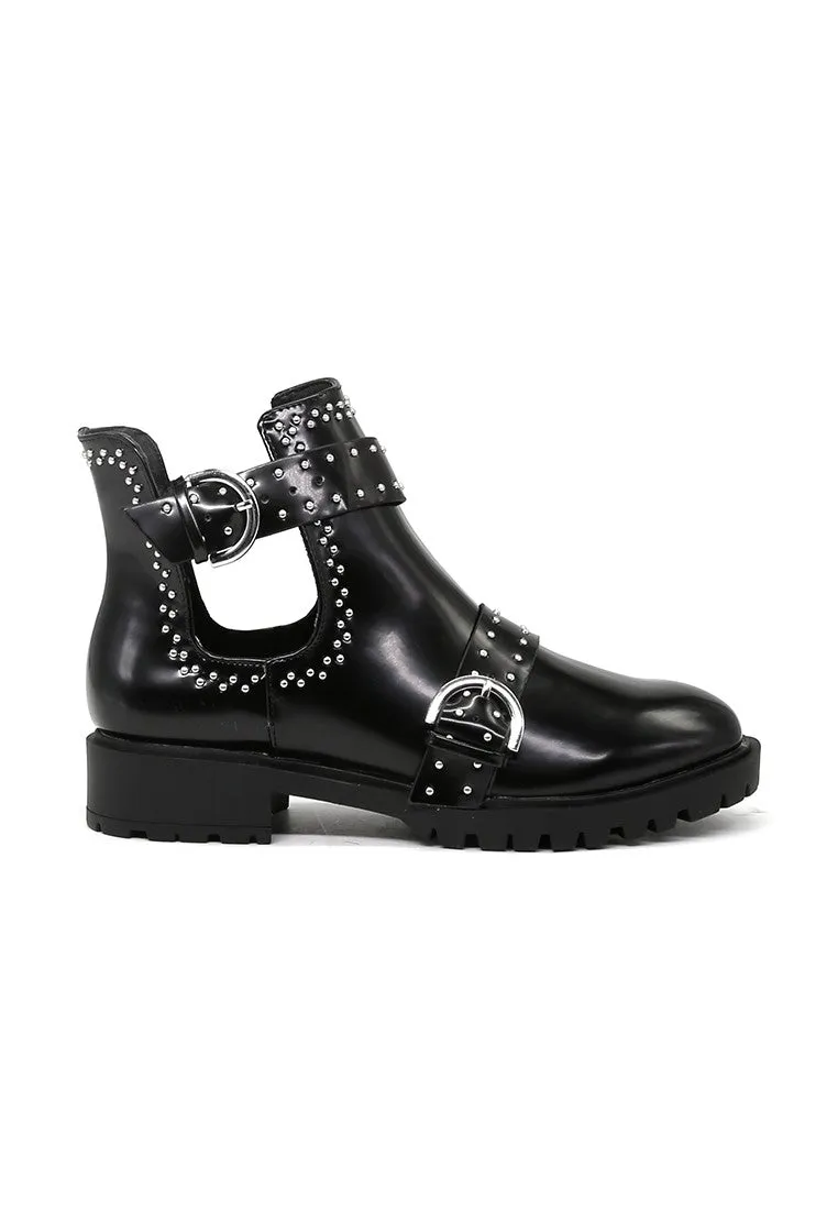 Black Cut Out Studded Boots