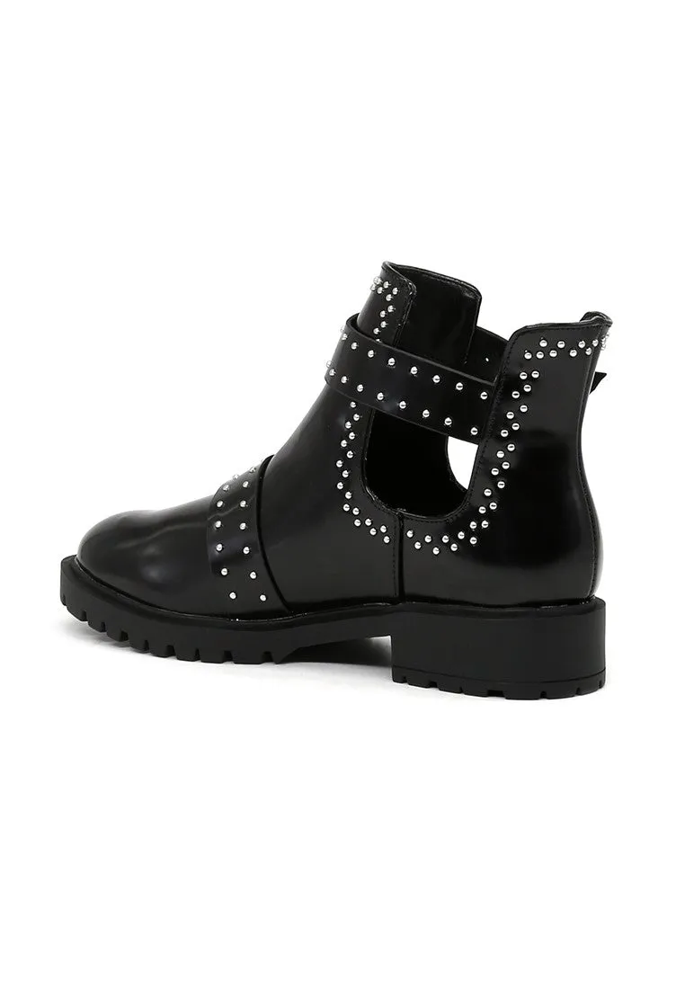 Black Cut Out Studded Boots