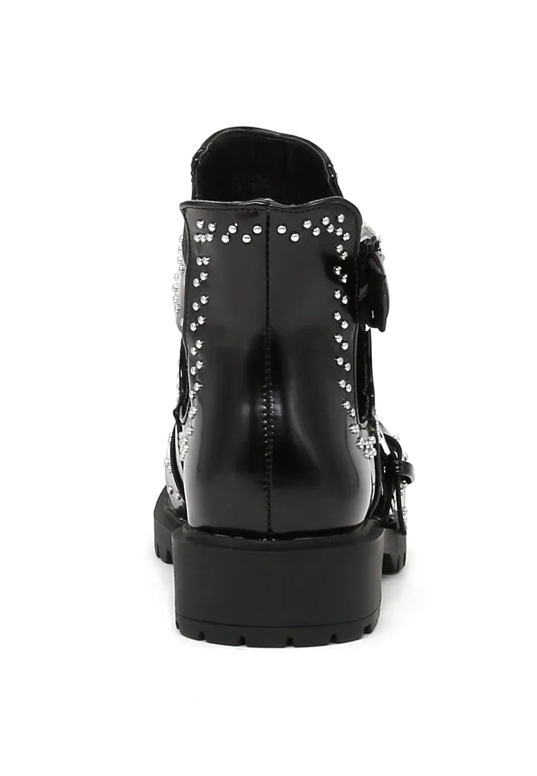 Black Cut Out Studded Boots