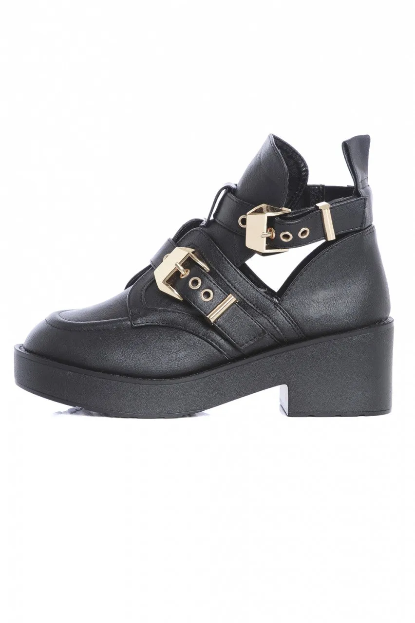 Cut Out Side Buckle Boots