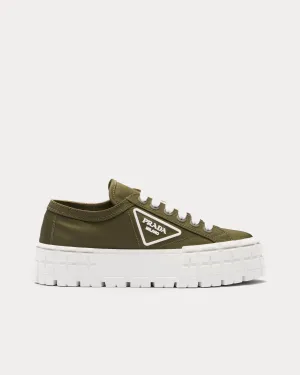 Double Wheel Nylon Gabardine Military Green Low Top Sneakers