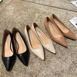 EOEODOIT 4CM Med Heel Shoes Women Elegance Stiletto Heels Pointed Toe Slip On Party Work Daily Pumps Shallow Mouth Leather Shoes