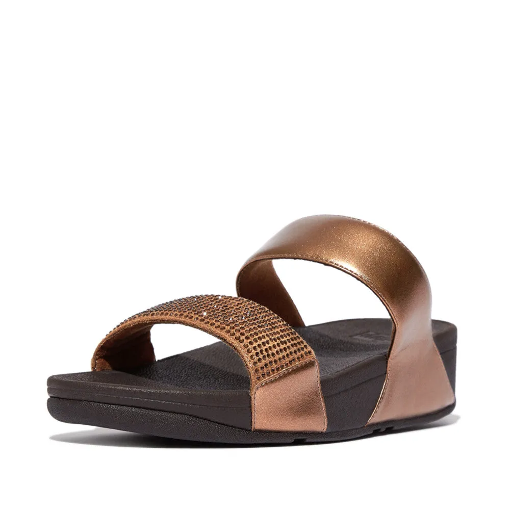 Fitflop Lulu Crystal Embellished Slides Bronze