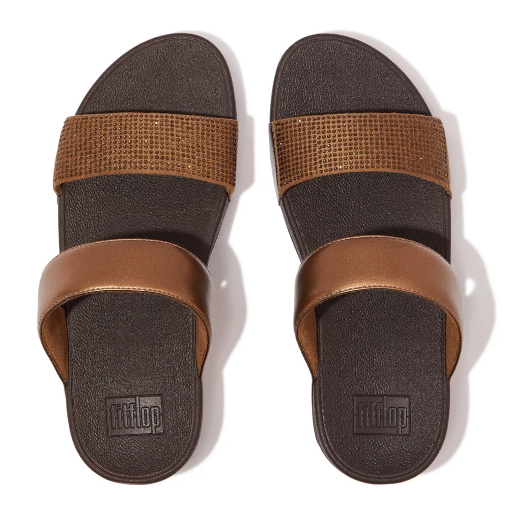 Fitflop Lulu Crystal Embellished Slides Bronze