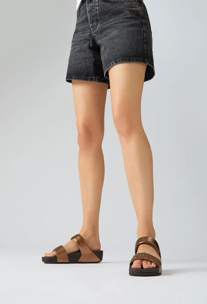 Fitflop Lulu Crystal Embellished Slides Bronze