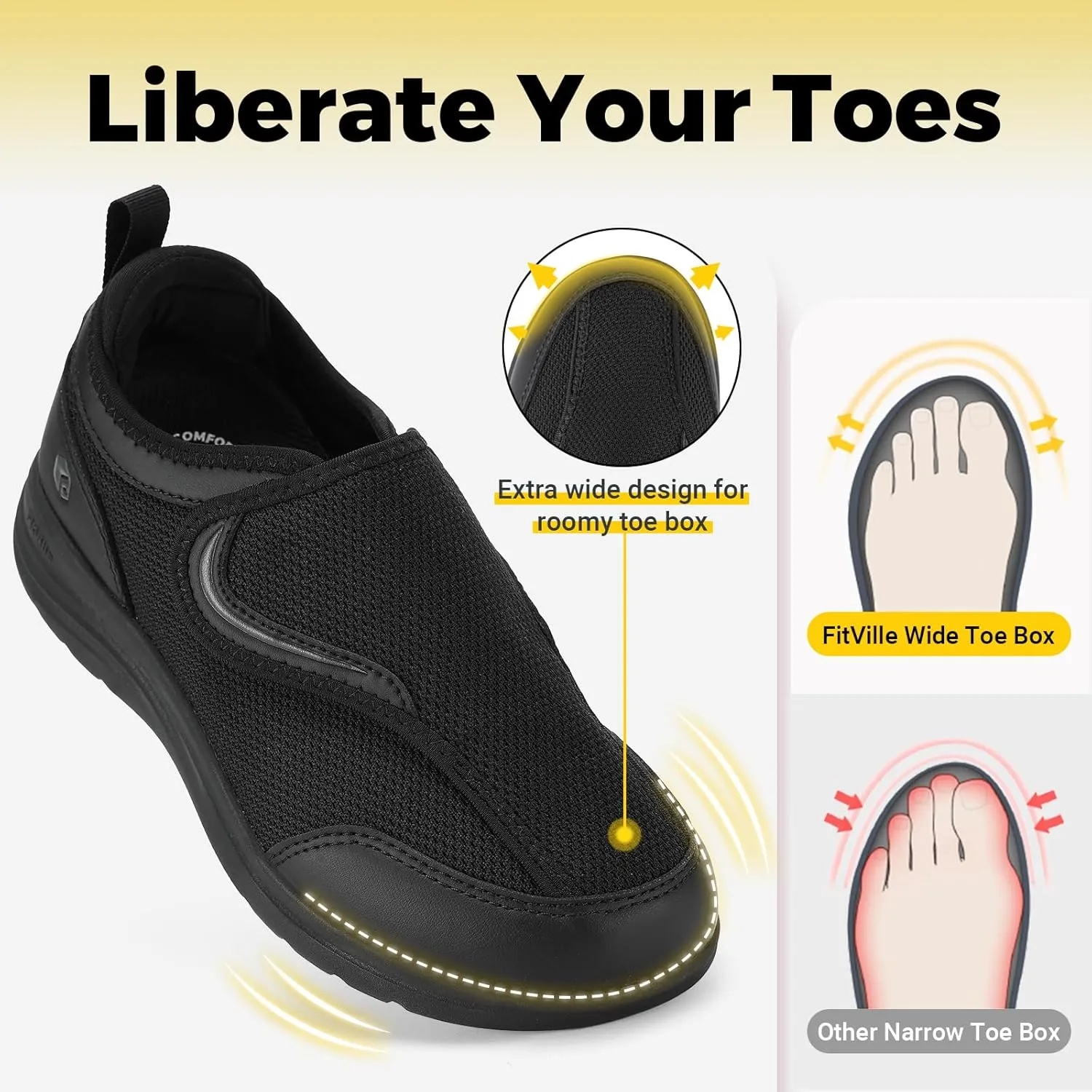 FitVille Diabetic Shoes for Women Wide Width with Arch Support, Fully Adjustable Straps Extra Wide Shoes for Women