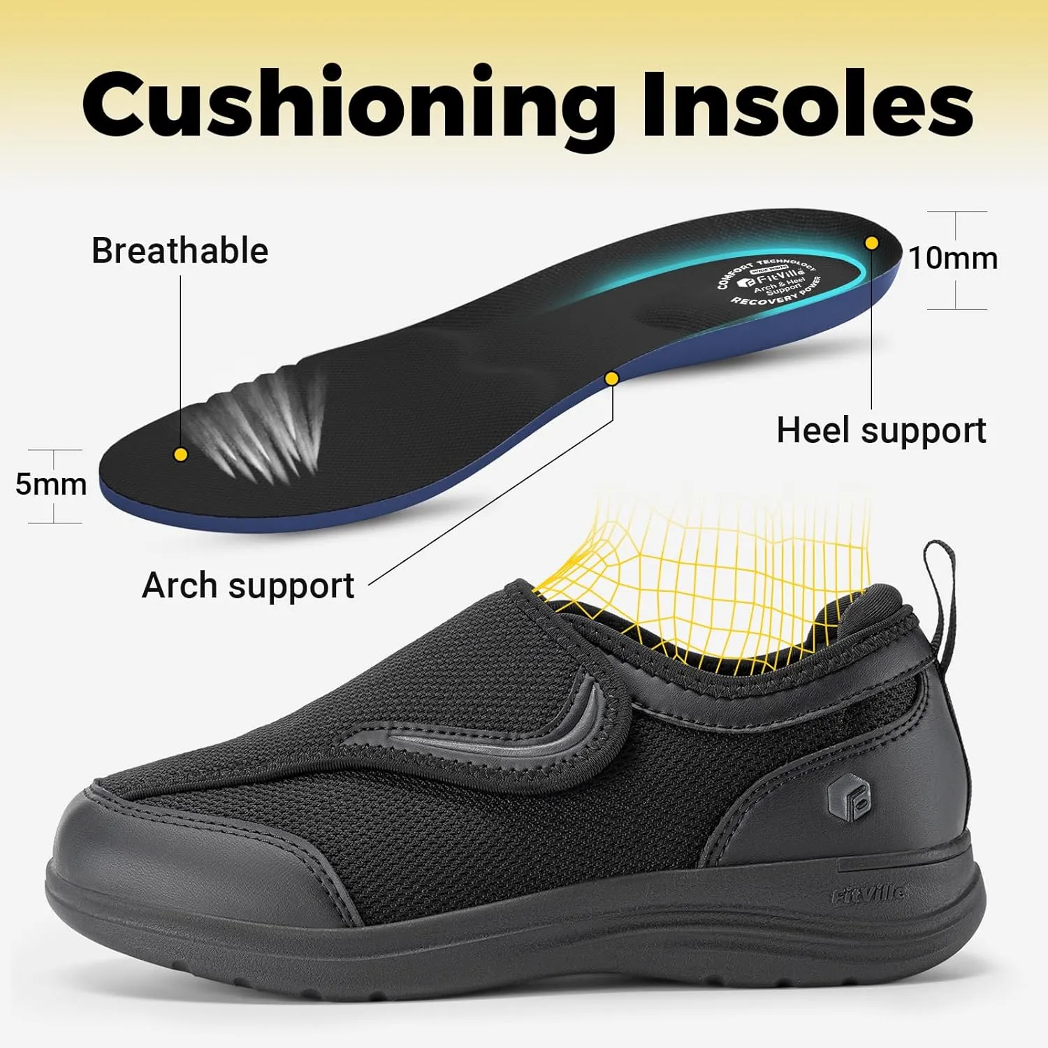 FitVille Diabetic Shoes for Women Wide Width with Arch Support, Fully Adjustable Straps Extra Wide Shoes for Women