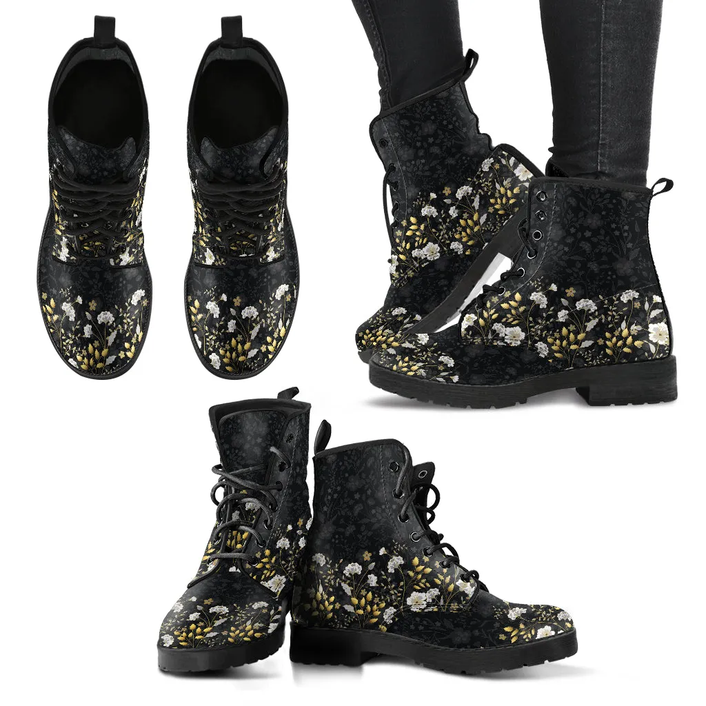 Floral Pattern Women's Vegan Leather Boots