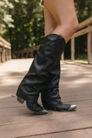 Foldover Black Steel Toe Boots