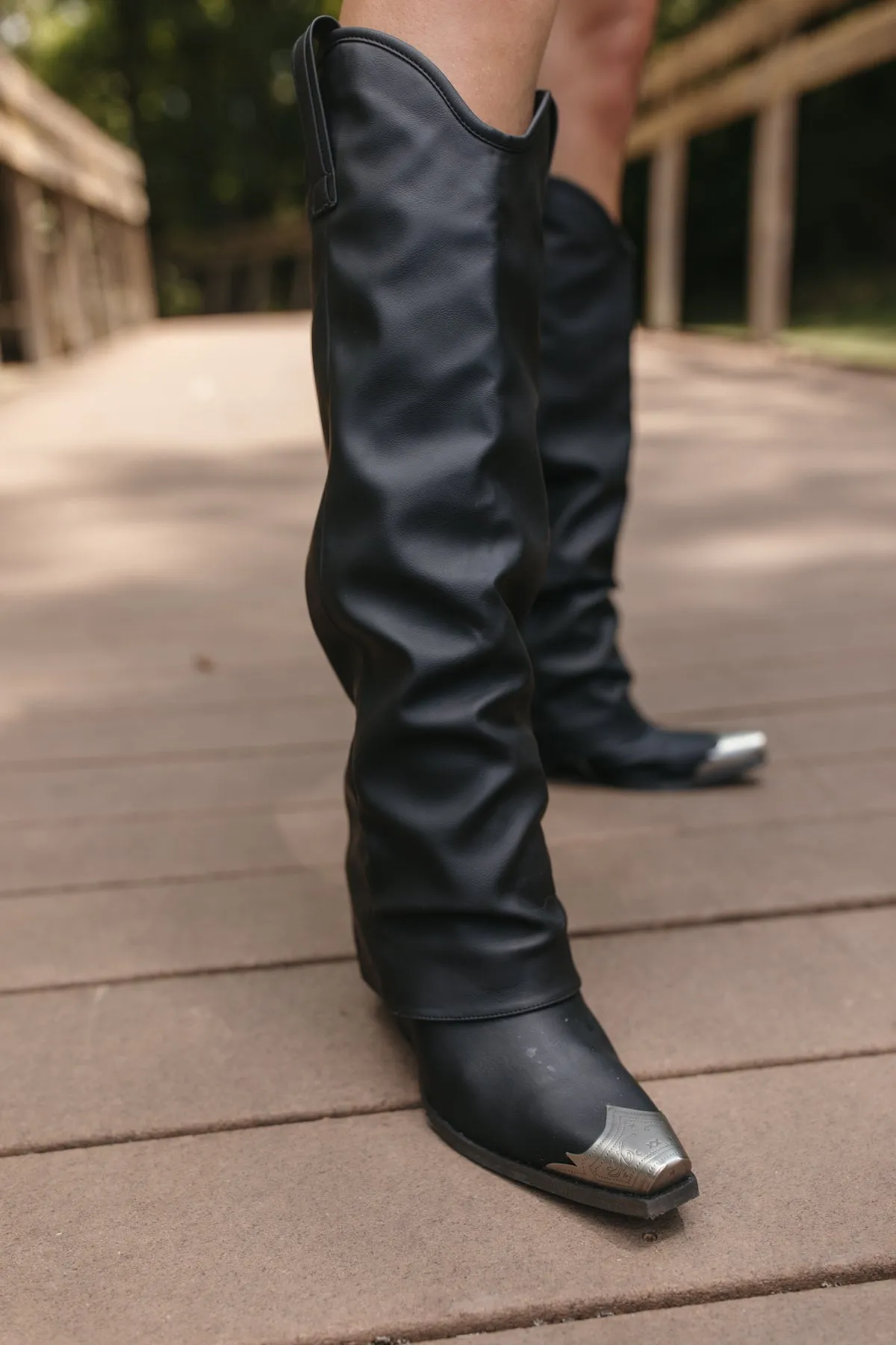Foldover Black Steel Toe Boots