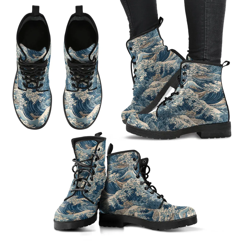 Great Wave off Kanagawa Leather Vegan Boots