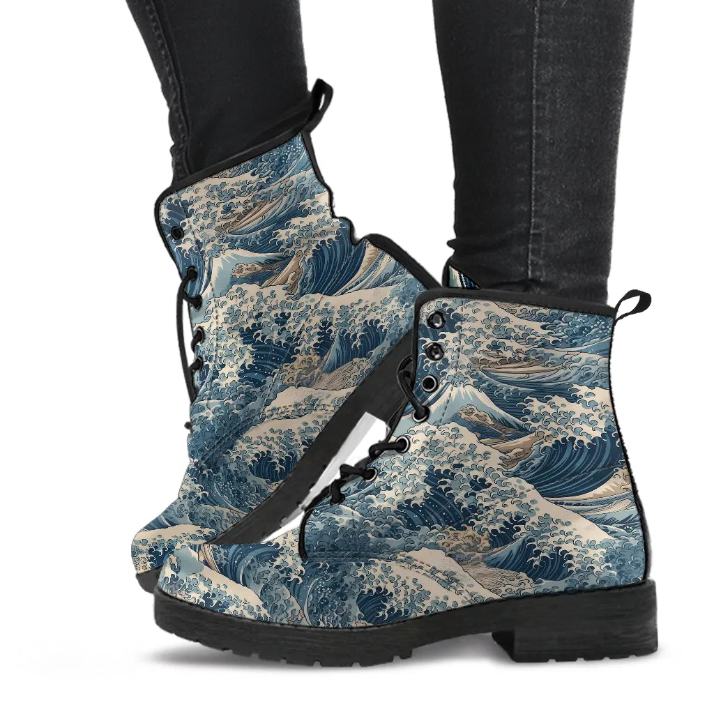Great Wave off Kanagawa Leather Vegan Boots