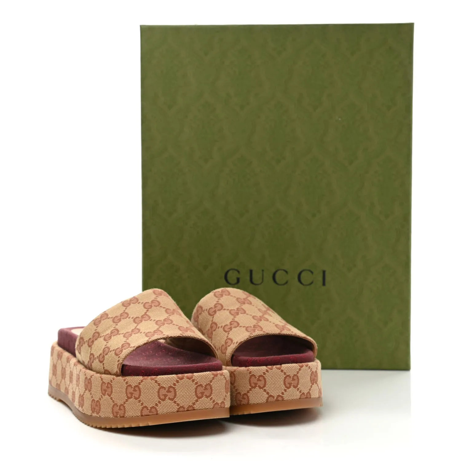 GUCCI GG MONOGRAM ANGELINA PLATFORM SLIDE SANDALS