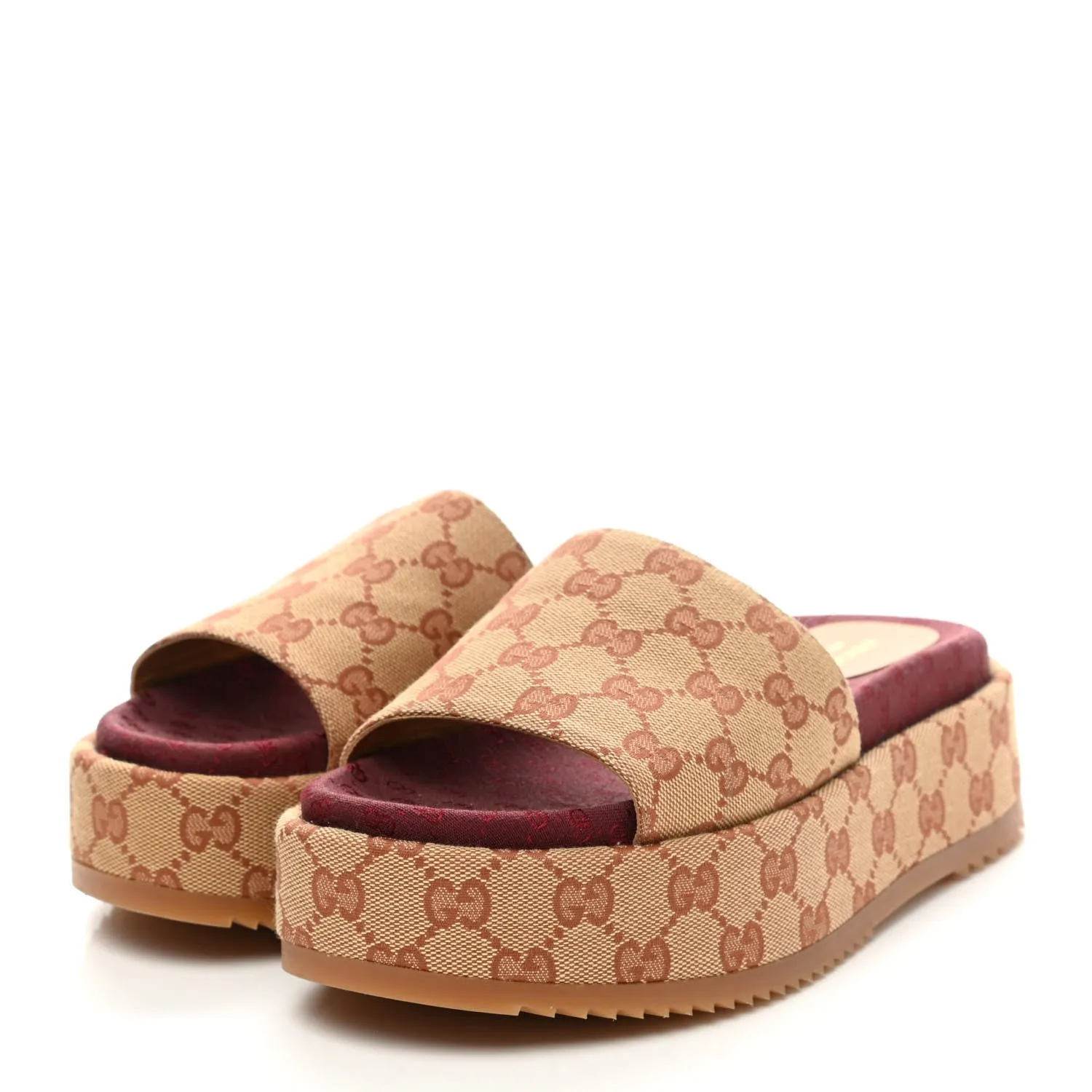 GUCCI GG MONOGRAM ANGELINA PLATFORM SLIDE SANDALS