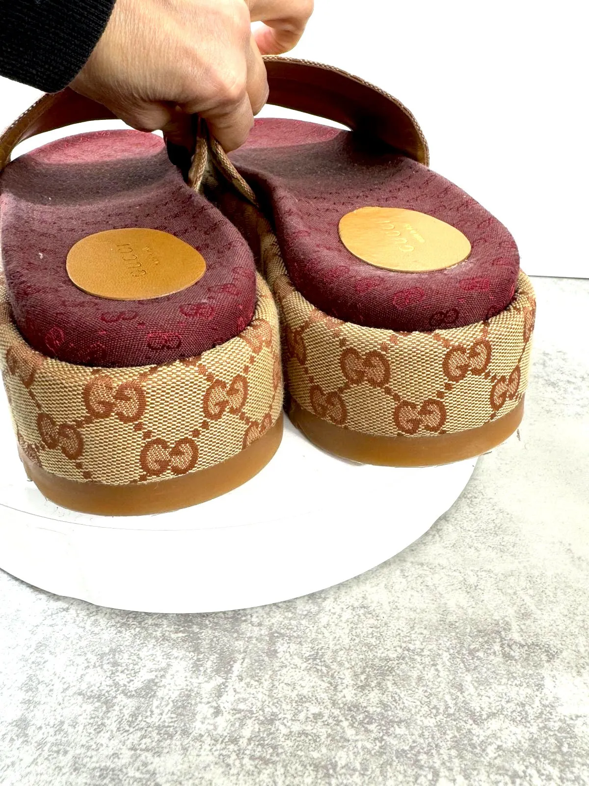 GUCCI GG MONOGRAM ANGELINA PLATFORM SLIDE SANDALS