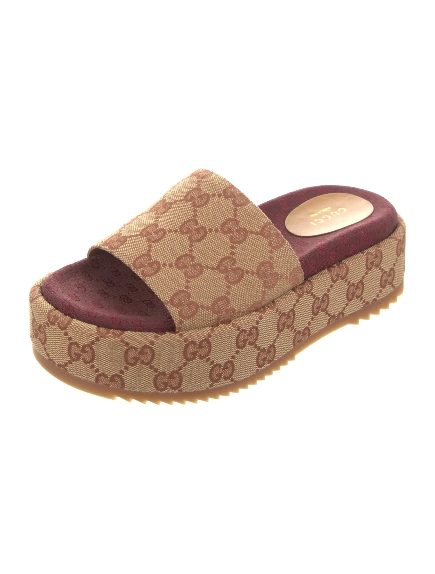 GUCCI GG MONOGRAM ANGELINA PLATFORM SLIDE SANDALS