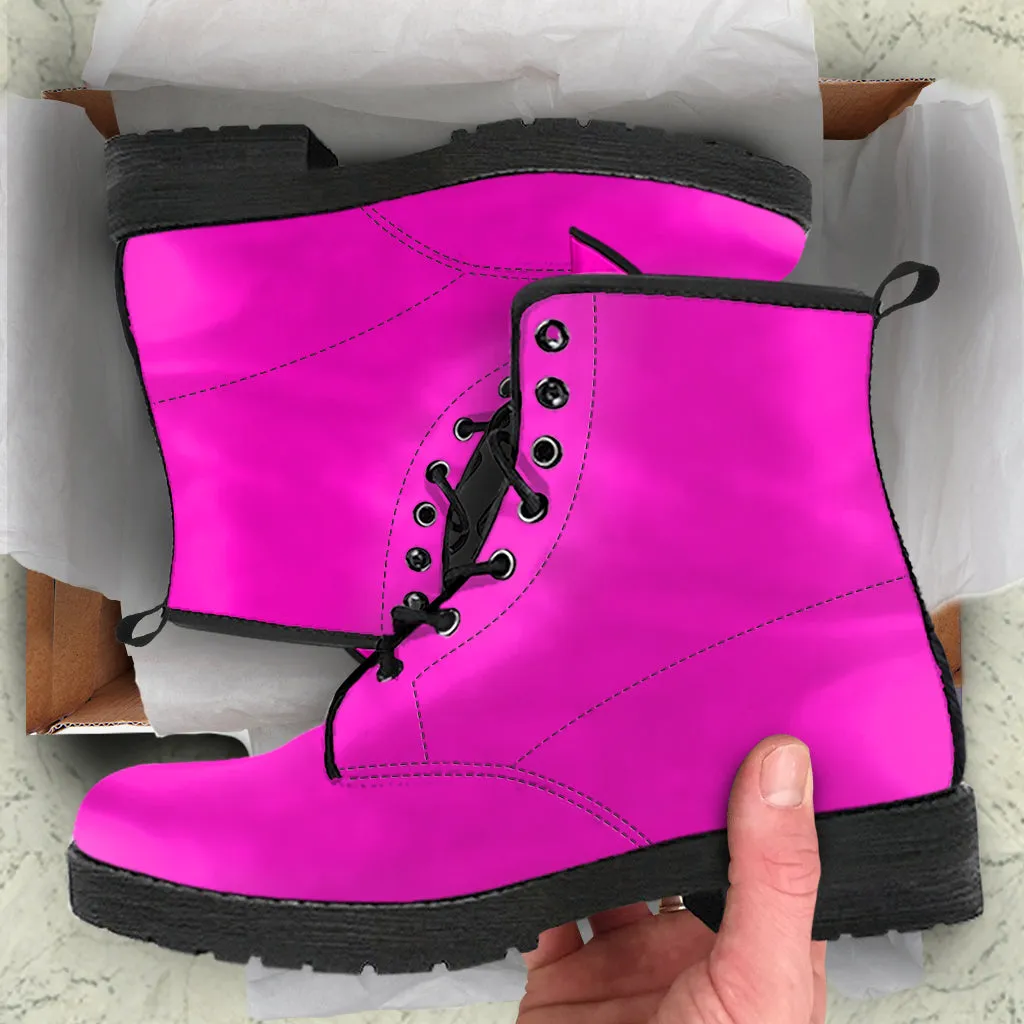 Hot Pink Women Vegan Leather Combat Boots