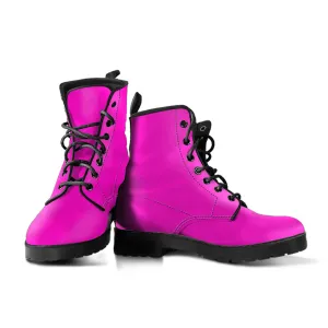 Hot Pink Women Vegan Leather Combat Boots