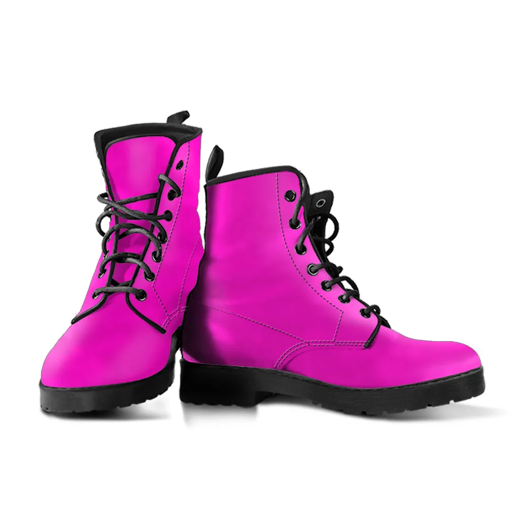 Hot Pink Women Vegan Leather Combat Boots