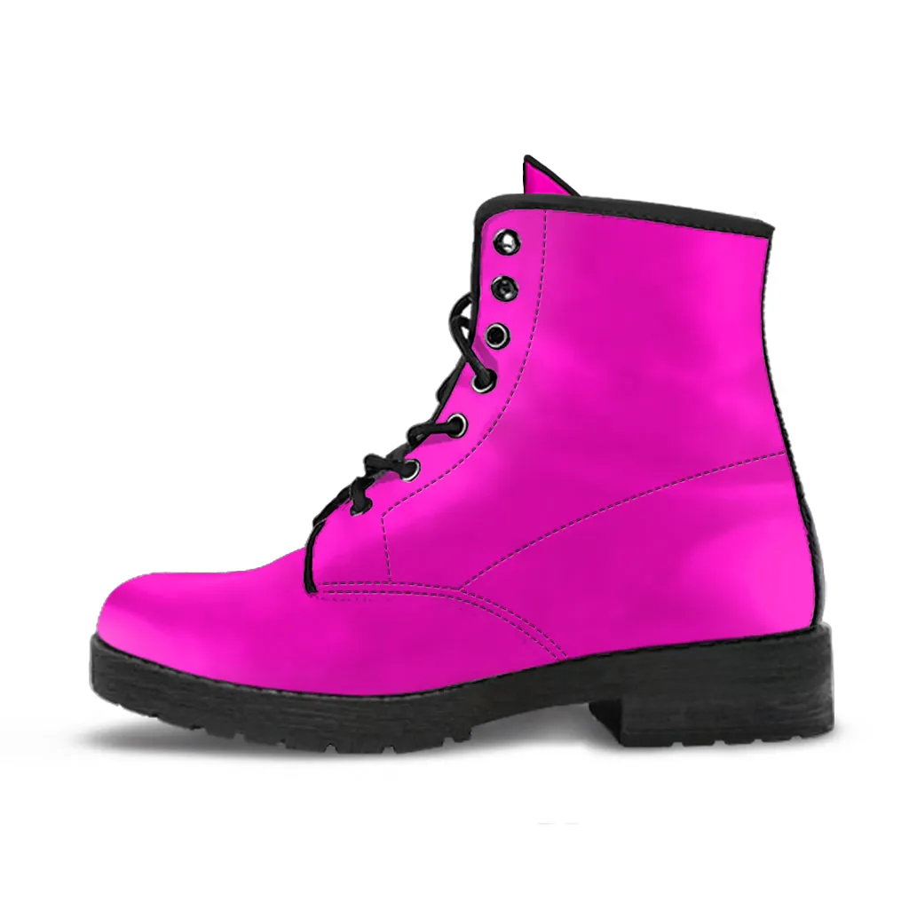 Hot Pink Women Vegan Leather Combat Boots
