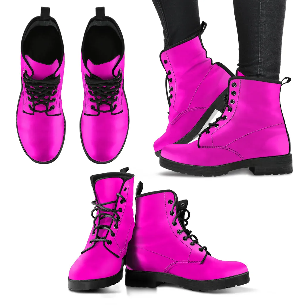 Hot Pink Women Vegan Leather Combat Boots