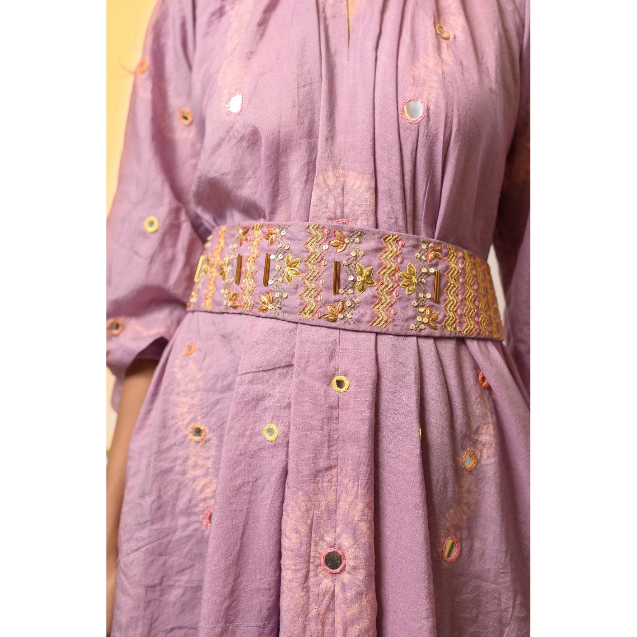 Mauve Chanderi Handkerchief Cut Dress