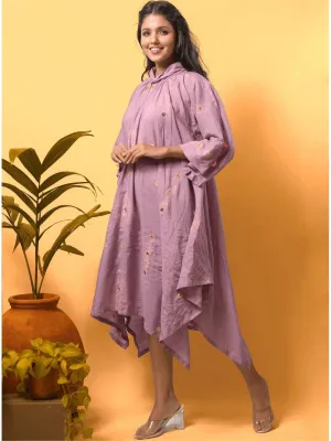 Mauve Chanderi Handkerchief Cut Dress