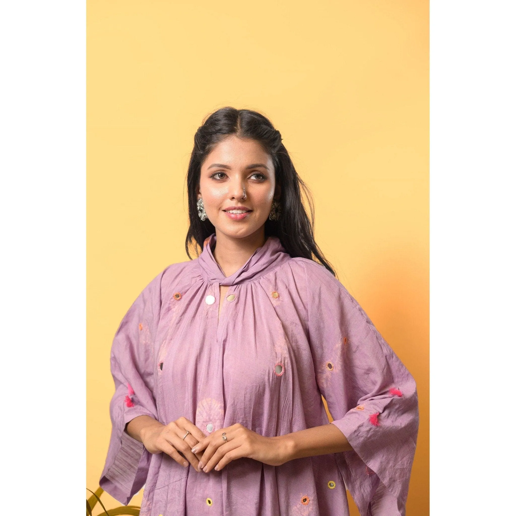 Mauve Chanderi Handkerchief Cut Dress