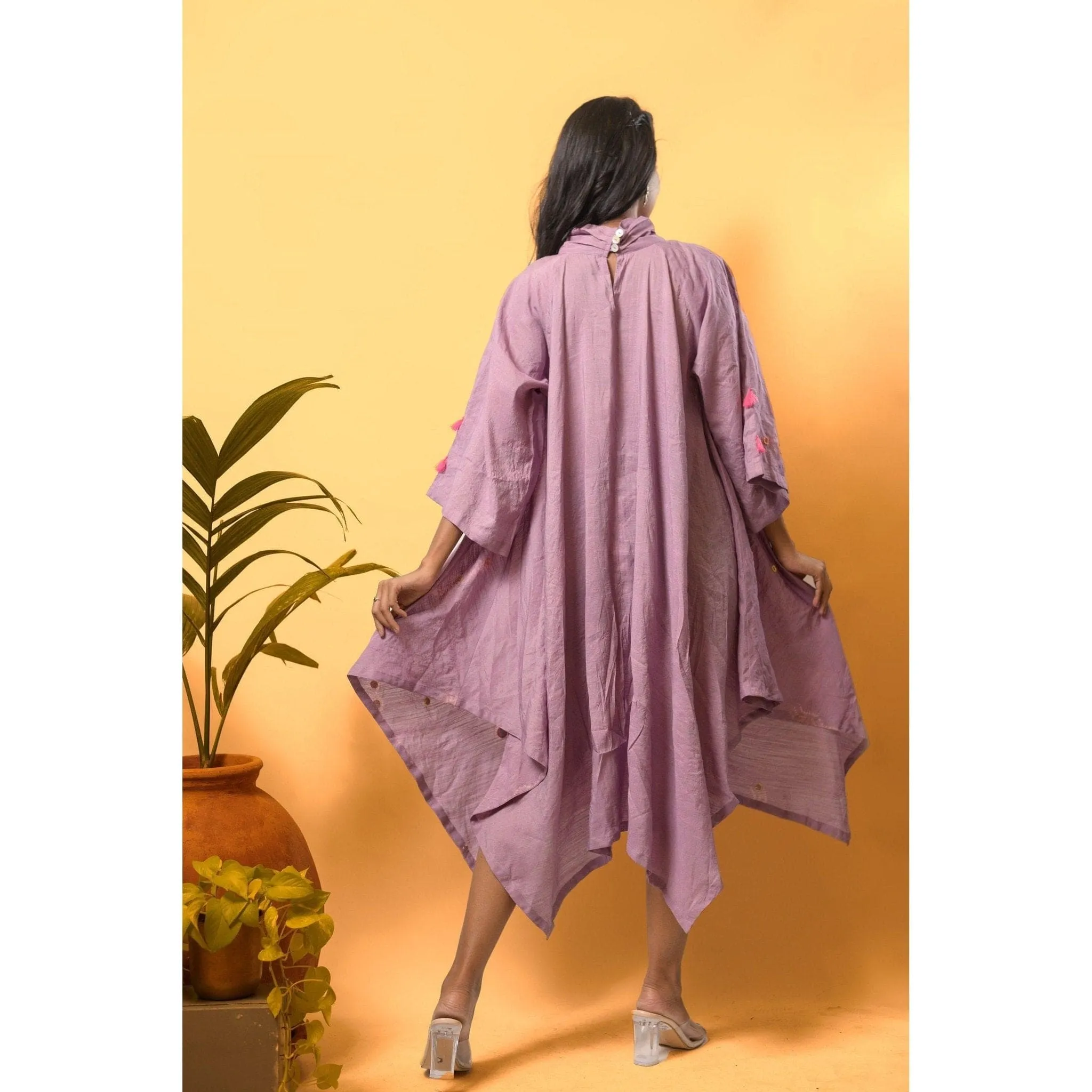 Mauve Chanderi Handkerchief Cut Dress
