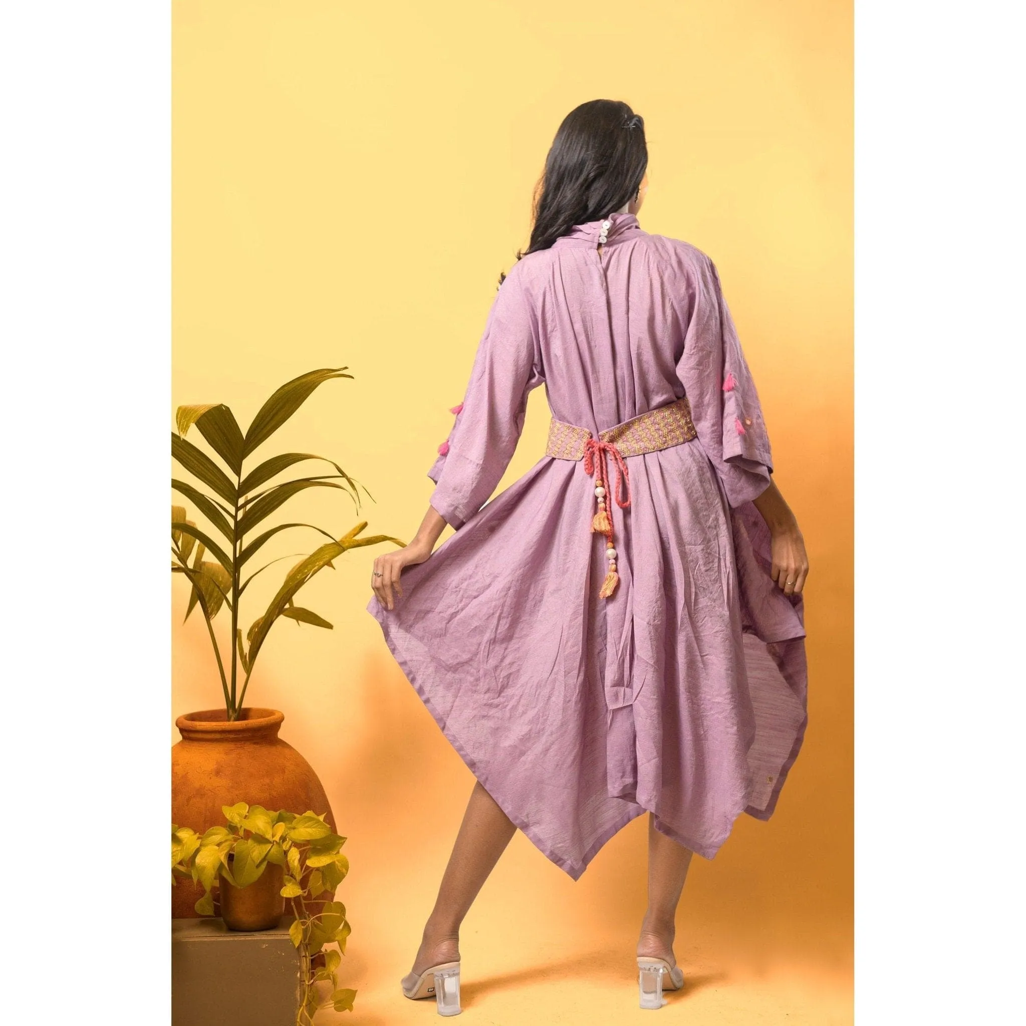 Mauve Chanderi Handkerchief Cut Dress