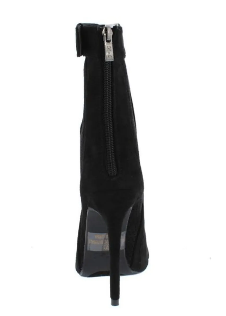 Multi Cut Out Peep Toe Booties- Black