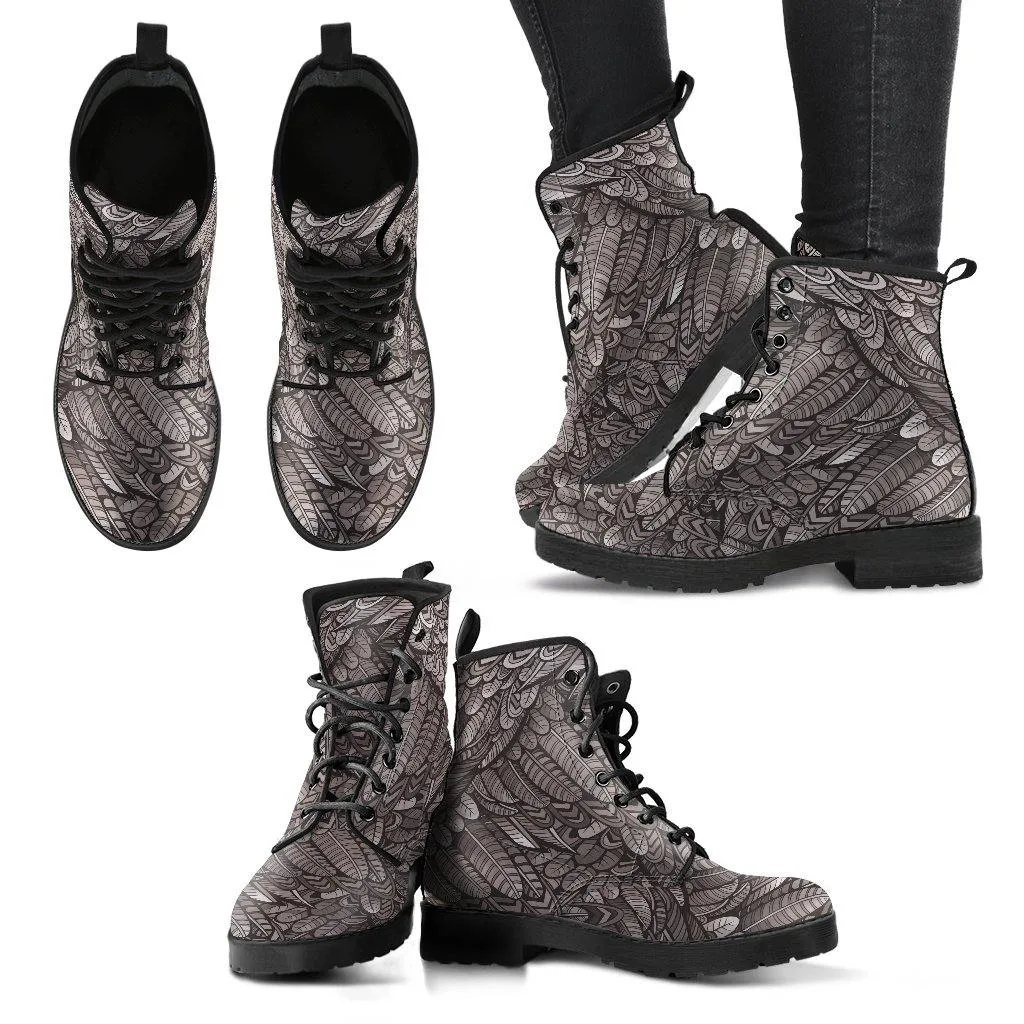 Neutral Feathers  Memory Foam Boots | All Season Lace Up Boots | Vegan Leather Combat Boot by Manifestie