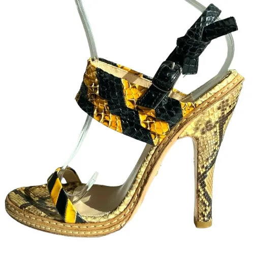 PRADA Multicolor Python Leather Animal Print Strappy Sandals, Size 39.5