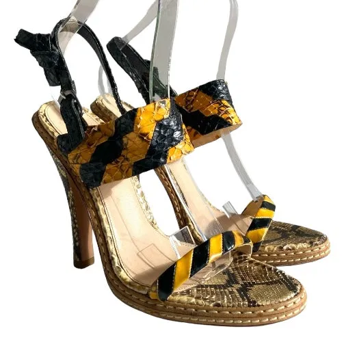 PRADA Multicolor Python Leather Animal Print Strappy Sandals, Size 39.5