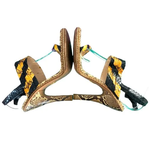 PRADA Multicolor Python Leather Animal Print Strappy Sandals, Size 39.5
