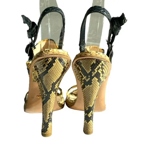 PRADA Multicolor Python Leather Animal Print Strappy Sandals, Size 39.5