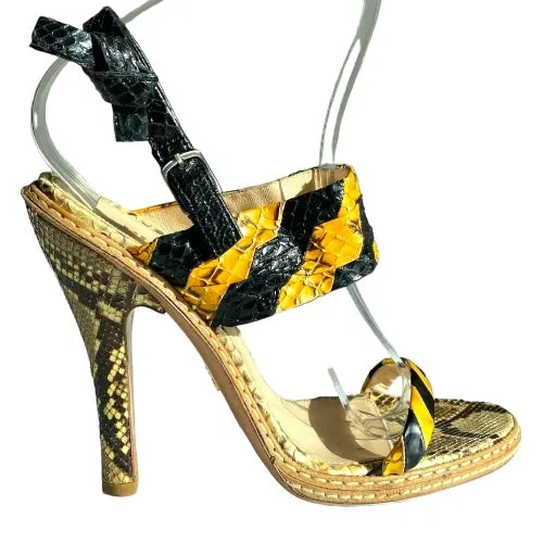PRADA Multicolor Python Leather Animal Print Strappy Sandals, Size 39.5