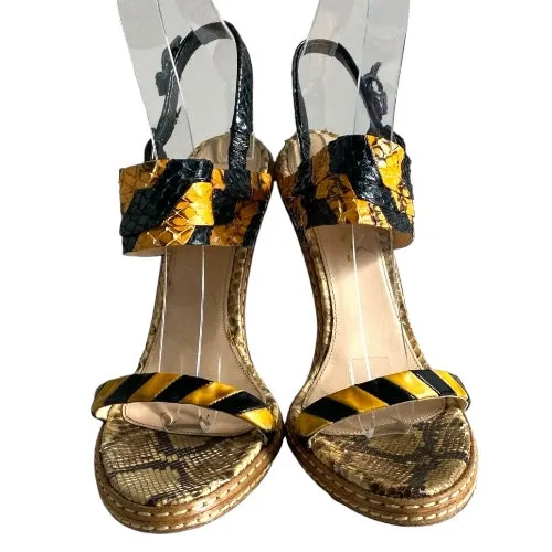 PRADA Multicolor Python Leather Animal Print Strappy Sandals, Size 39.5