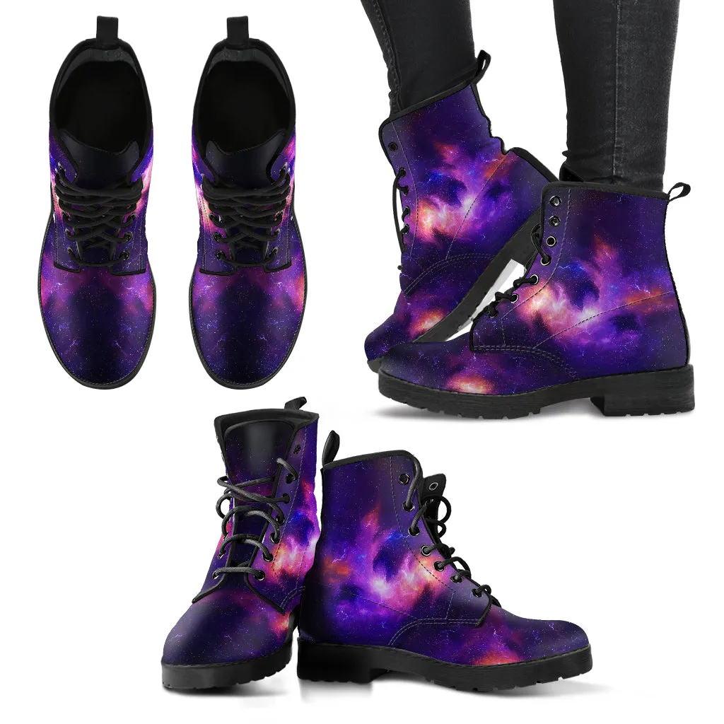 Purple Galaxy Stars Women's Vegan Leather Boots