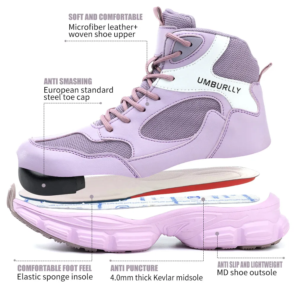 Purple Lightweight Steel Toe Winter Work Boots for Women Safety Shoes