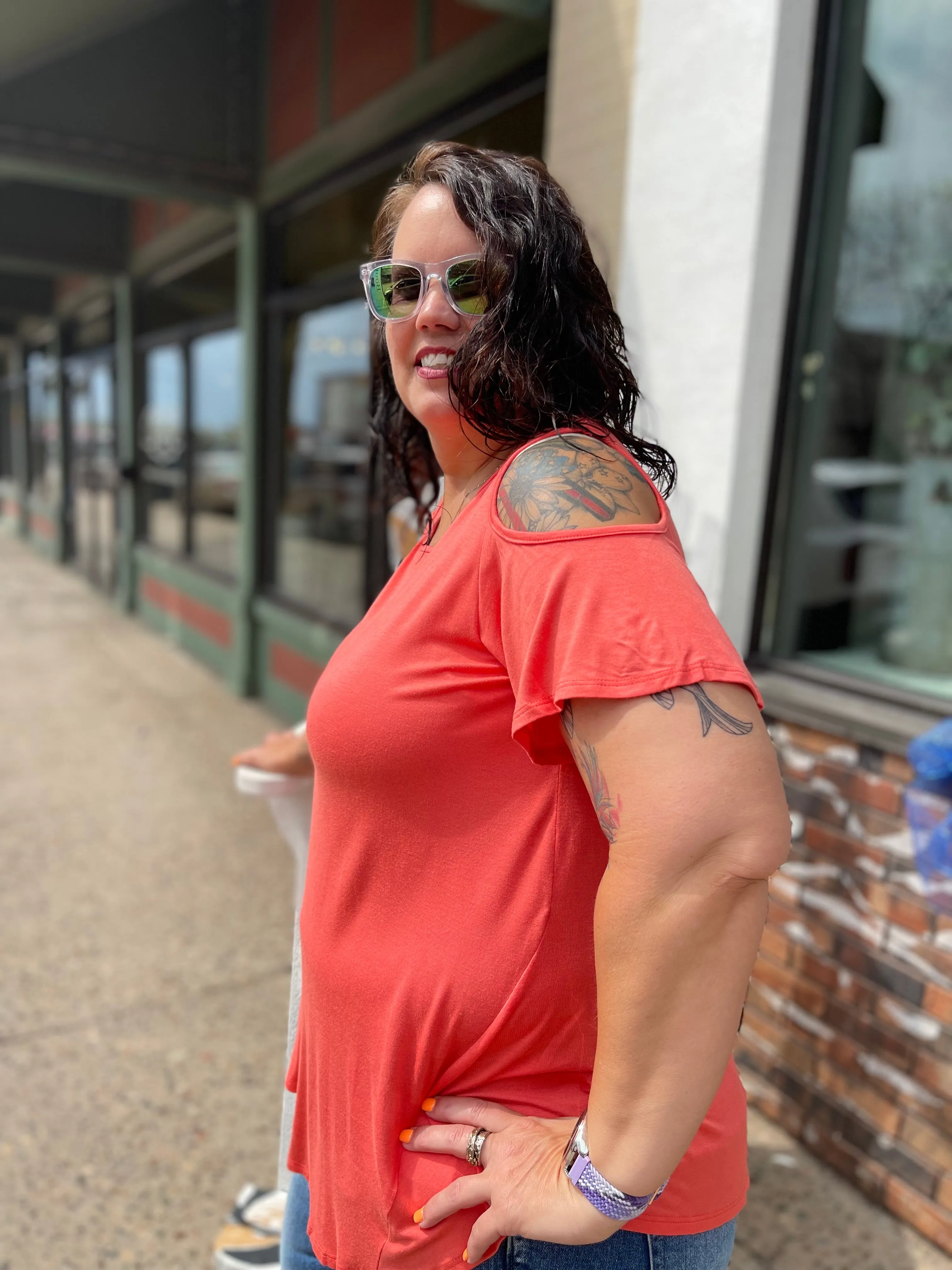 Shoulder Sleeve Cut Out Top