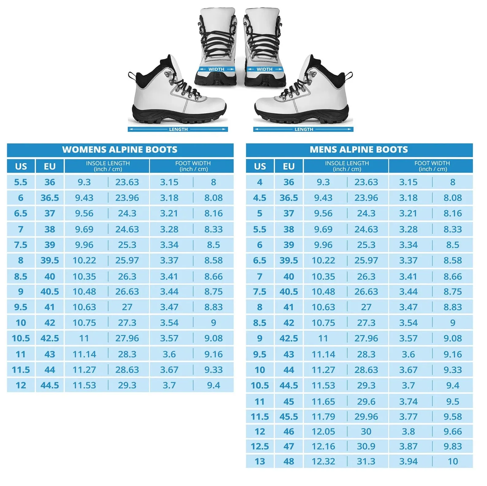 Snow Boots in Black and White Women's Alpine Boots