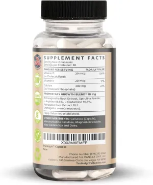 TruHeight Growth Capsules - Natural Growth & Development Supplement for Kids & Teens - Endorsed by Pediatricians - Vitamin D, K, Calcium & Ashwaganda - Bone Strength Capsules - Kids Vitamins - Ages 5 